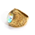Anillo punk dorado de titanio con gema colorida y diseño del ojo de la providencia - Talla 7 / Estilo Ovalado Iridiscente (Estilo Dorado 17) / Dorado