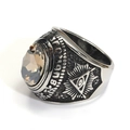 Anillo punk de acero titanio con gema champán y diseño del Ojo de la Providencia - Talla 7 / Estilo Ovalado Champaña (Estilo Acero 19) / Color acero