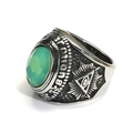 Anillo punk vintage cabeza de cabra con gema verde y grabado de ojo de la providencia - Talla 7 / Estilo de Gema Verde Claro (Estilo Acero 21)