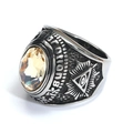 Anillo punk de acero inoxidable con gema amarilla y grabado del ojo masónico para hombres - Talla 7 / Estilo de Gema Amarilla (Estilo Acero 23)