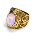 Anillo punk vintage cabeza de cabra con gema rosa ovalada y relieve floral dorado - Talla 7 / Estilo de Gema Rosa (Estilo Dorado 27)