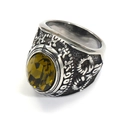 Anillo punk de acero inoxidable con cabeza de cabra y gema ovalada verde oliva vintage - Talla 7 / Estilo de Gema Verde Oliva (Estilo Acero 29)
