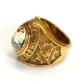 Anillo punk dorado con gran cristal claro, ojo de la providencia y grabado místico - Talla 7 / Estilo de Gema Clara (Estilo Dorado 19)