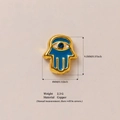 Hamsa Hand pendant in gold-plated copper with blue enamel inlay and stone detail - Hamsa Hand / 1 Piece/Pack (9.5x8.0mm) / Hamsas