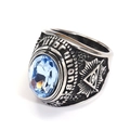 Anillo punk de acero inoxidable con cabeza de carnero y gema tallada azul claro - Talla 7 / Estilo de Gema Azul Claro (Estilo Acero 13)