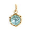 Detail van 18K vergulde roestvrijstalen ketting met ronde blauwe edelsteen hanger - Maart Goud