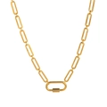 Golden titanium steel paperclip chain necklace with a designer carabiner screw clasp - Paperclip Chain with Carabiner (Without Pendant) / 45+5cm/5*12mm / Gold