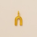 Detail of a golden arched pendant featuring vertical striped texture and a top bail ring - U-Shape