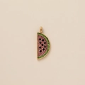 Pendentif tranche de pastèque dorée avec strass verts et roses sertis en micro-pavé - Pastèque (Pendentif uniquement)
