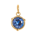 Detalle del colgante redondo de piedra de nacimiento azul oscuro con base dorada - Septiembre Dorado/Circón Azul Oscuro