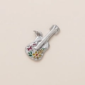 DIY silver guitar pendant with colorful floral enamel patterns for necklace design - Silver Violin Pendant
