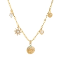 Gold paperclip chain necklace featuring opal sun, pearl cluster, heart and evil eye charms - Paperclip Link Chain Only