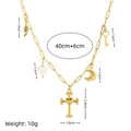 18K gold plated titanium necklace with heart cross, key, and wing pendants, 40+6cm long - Heart Pendant