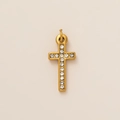 Detail shot of a vintage gold cross pendant featuring eleven inlaid clear zircons and matte finish - Cross Style 2