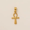 Detailed view of an 18K gold-plated stainless steel Ankh cross pendant with a satin finish - Cross Style 3