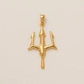Detailed view of a golden trident pendant in polished stainless steel for DIY necklaces - Trident