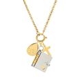 Collana retrò in acciaio inossidabile con pendenti loto, croce e libro oro e argento - Pendaglio Libro Bicolore