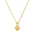Collar de eslabones dorados con colgante de corazón abultado y cierre de resorte - Estilo G Corazón Colgante Solo (Sin Cadena)