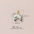 Minimalist white enamel animal cat pendant with blue spots and gold-plated copper loop - 14.4mmx15mm / White Deer Pendant