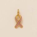 Detail of a 18K gold plated pink enamel ribbon charm pendant with cubic zirconia - Pink Ribbon Style