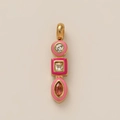 Detail of gold pendant with tiered pink enamel and sparkling zircon gemstones - Colorful Zircon Pink Style