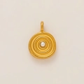 18K gold plated vintage necklace with round ripple textured pendant and center pearl - Pearl Concentric Circle Texture Style