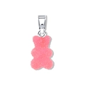 Pink gummy bear pendant with sugar texture and silver metal clasp for DIY jewelry - Bear Silver Clasp Pendant / Pink