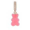 Pink matte resin bear charm with gold-plated bail and white zirconia gemstone setting - Bear Gold Rhinestone Clasp Pendant / Pink