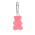 Pink frosted gummy bear charm with a sparkling silver rhinestone ring connector - Bear Silver Rhinestone Clasp Pendant / Pink