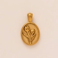Goldener ovaler Tulpenanhänger mit Vintage-Prägung und matter Oberfläche im Detail - Tulpen-Relief-Stil (YKXS26041266GK) / Goldfarbener Anhänger