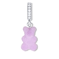 Sparkling silver bear charm with purple frosted sugar texture and micro-inlaid white zircons - Bear Silver Rhinestone Clasp Pendant / Purple