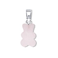 Pink gummy bear charm with sugar-like texture and silver metal ring for DIY jewelry - Bear Silver Clasp Pendant / White