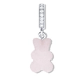 Sparkly sugar-textured pink bear pendant with a rhinestone-studded silver bail for DIY - Bear Silver Rhinestone Clasp Pendant / White