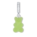Green frosted gummy bear pendant with sparkling silver rhinestone clip for DIY jewelry - Bear Silver Rhinestone Clasp Pendant / Green