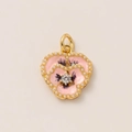Vergoldeter 18K Stiefmütterchen Anhänger mit rosa Emaille und Perlenverzierung - Einzelner Anhänger (Ohne Kette) / Weiße Blütenblatt Blume