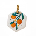 Detailed macro view of a hexagonal ceramic pendant featuring a hand-painted orange pattern. - Single Pendant (No Chain) / Hexagon Orange Pendant