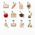 Set of 12 gold school education pendants with books pencils and globe for DIY necklaces - Book Style / Gold