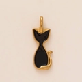 Anhänger schwarze Emaille Katze aus Titanstahl mit 18k Goldbeschichtung für DIY Schmuck - 3 Schwarze Katze