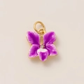 Detail of purple orchid flower pendant with enamel petals and gold plated jump ring - White Purple Flower Pendant