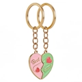 Détail de porte-clés magnétiques cœur émaillé rose et vert avec texte Best Friend - Porte-clés Cœur Rose Vert / Or