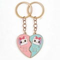 Lot de porte-clés magnétiques en forme de cœur avec chats mignons pour deux sœurs - Porte-clés Chat / Or