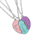 Lot de 3 colliers Best Friends avec cœurs magnétiques en rose bleu et violet - Collier Cœur Magnétique / Ensemble trois pièces / K Blanc/Argent