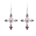 Orecchini a croce gotici in argento con strass rosa e viola da donna - Orecchini Croce Rosa