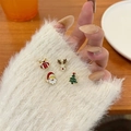 Four-piece Christmas stud earring set featuring reindeer and Santa on white knit sweater - Christmas Elements Collection