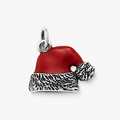 Pendentif bonnet de Noël en acier titane avec émail rouge et finition argentée - Noël chapeau / Acier