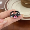 Cute black bat demon ring with a pink eyeball center and adjustable open band design - Black Wing Monster Open Ring