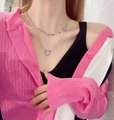 Detail of silver double-layered snake chain necklace with hollow heart pendant on neck - Double Layer Snake Chain / Hollow Heart Pendant Style (Style 5)