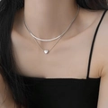 Close-up of double-layer stainless steel snake chain necklace with heart pendant - Double Layer Snake Chain / Classic Heart Style (Style 1)