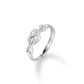 Bague ouverte nœud infini argenté pour femme avec cristaux sur un fond blanc pur - Ouvert Ajustable / Style de Nœud en Cœur Incrusté pour Femmes (JZ125)