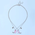 Set di 2 graziose collane BFF a forma di gatto con smalto rosa viola e strass - Stile Giunzione Gatto / Argento